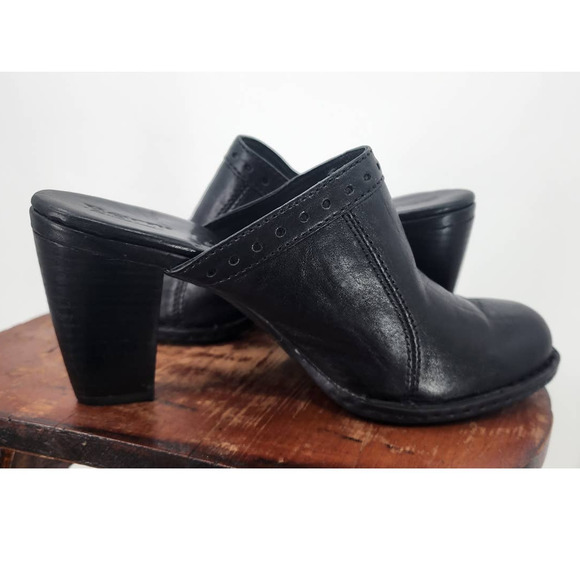 B.O.C. Slip On Black Leather Mule Stacked Heel Size 9 40.5 - Picture 5 of 7